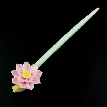 Handmade Porcelain China Hair Stick Lotus Pink